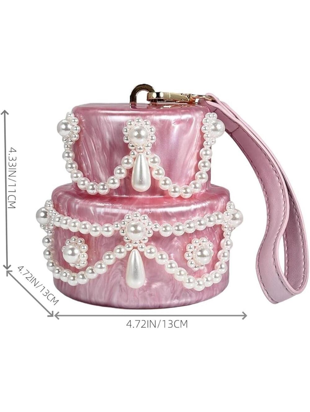 Cake Shaped Acrylic Clutch Pearl Handbags Beaded Evening Bag Mini Clutch - Picture 4 of 6